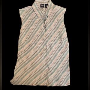 GAP Y2K 90s Blue White Diagonal Striped Linen Sleeveless Top Women’s Medium